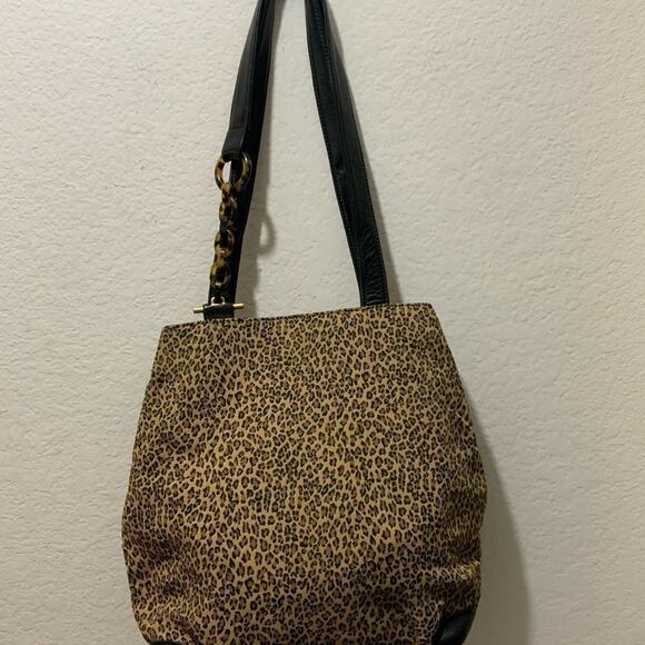 VINTAGE  SUSAN GAIL MADE IN  ITALY LEATHER HANDBAG Black/ Brown Medium - Picture 1 of 12